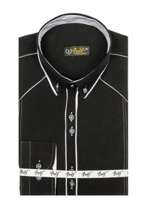 Koszula męska elegancka z długim rękawem czarno-biała Bolf 4777