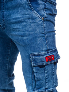 Niebieskie spodnie jeansowe joggery bojówki męskie Denley HY1022