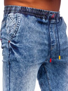 Niebieskie spodnie jeansowe joggery męskie Denley 51069S0