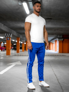 Niebieskie spodnie materiałowe joggery męskie Denley 0013