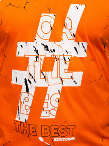 Pomarańczowy bawełniany t-shirt męski z nadrukiem Denley 14728