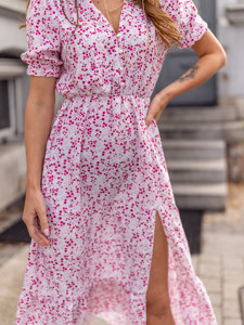 Różowa sukienka damska w kwiaty Denley A450