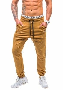 Spodnie jeansowe joggery męskie brązowe Denley 0425