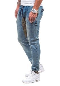 Spodnie jeansowe joggery męskie niebieskie Denley 0465