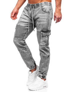Szare spodnie jeansowe joggery bojówki męskie Denley MP0092G
