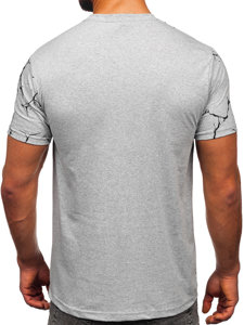 Szary bawełniany t-shirt męski z nadrukiem Denley 14717