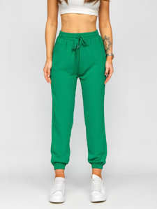 Zielone materiałowe spodnie joggery damskie Denley W7322