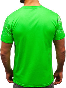 Zielony-neon bawełniany t-shirt męski z nadrukiem Denley 14725